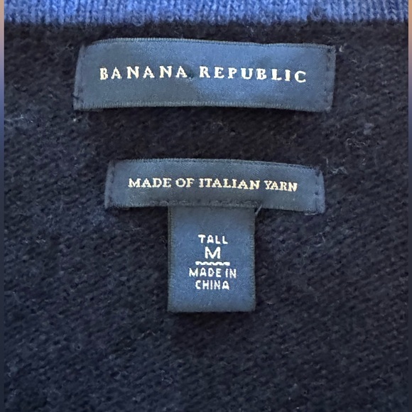 Men's Merino wool Cardigan in Navy blue Gray Stripes Sz M Preppy Casual - Picture 2 of 9